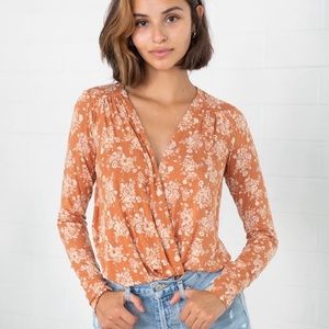 Free People Floral Orange Brown Bodysuit